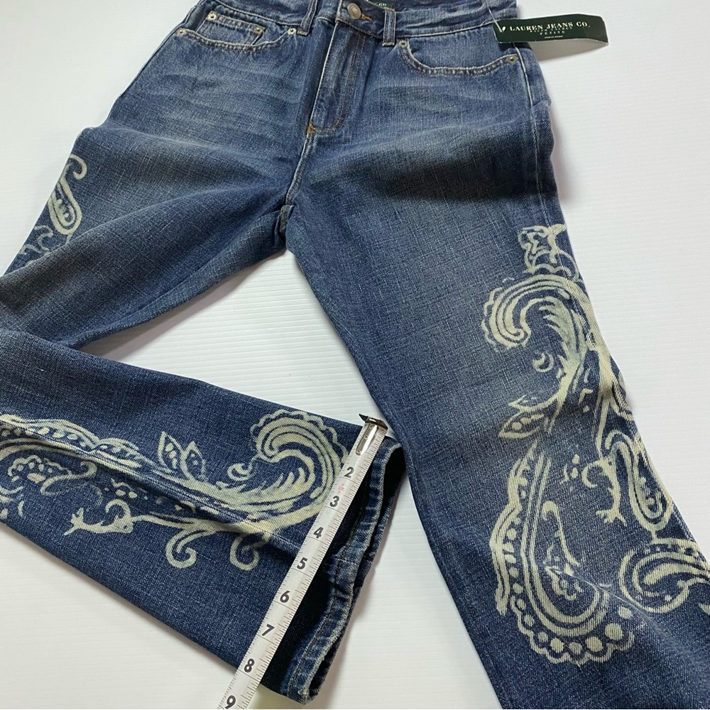 ⭐️HP⭐️ NEW Petite RALPH LAUREN INDIGO GROTTO PAISLEY SCROLL DESIGNER JEANS 2P - Picture 8 of 12